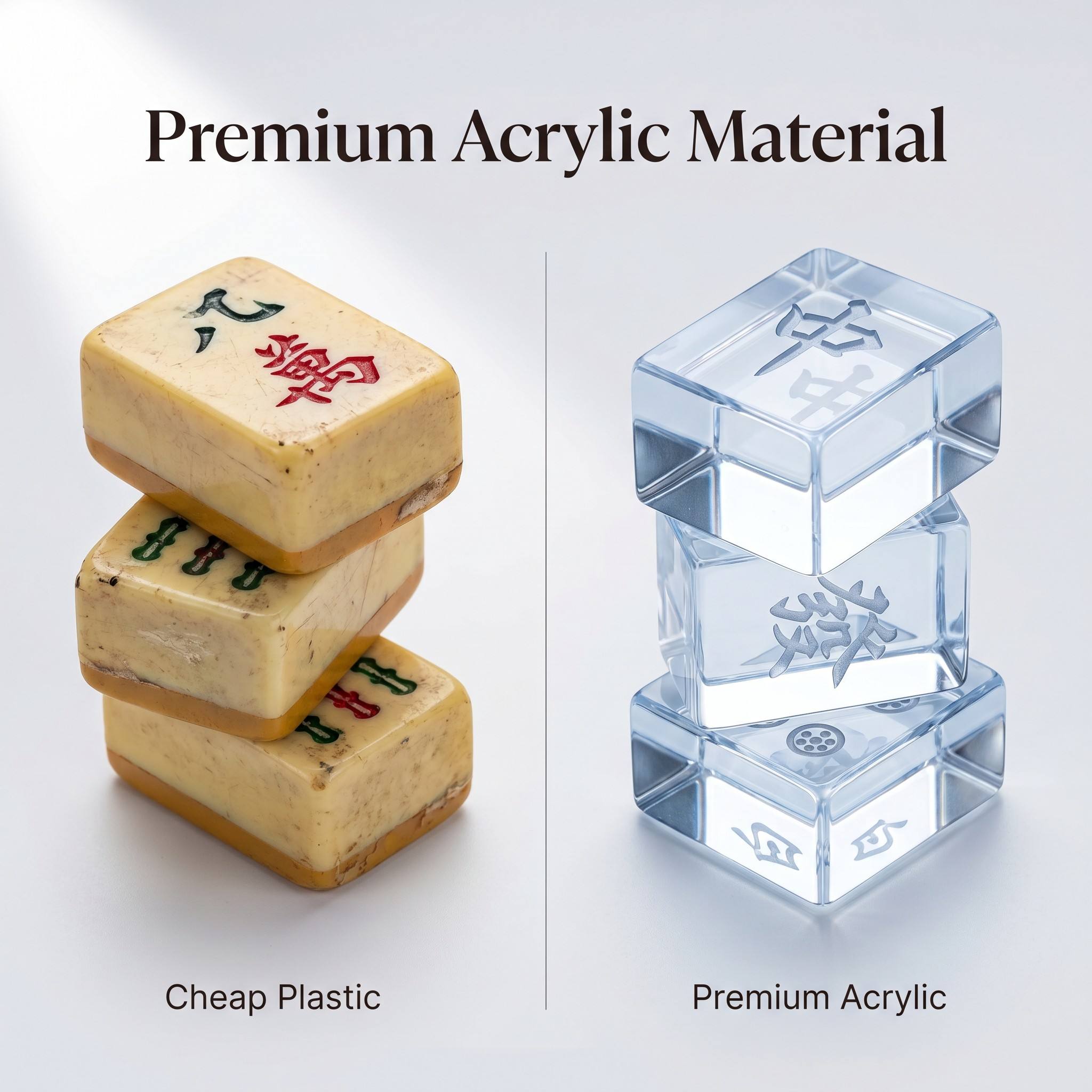 166-Tile Crystal Clear Acrylic American Mahjong Set — UV Printing detail
