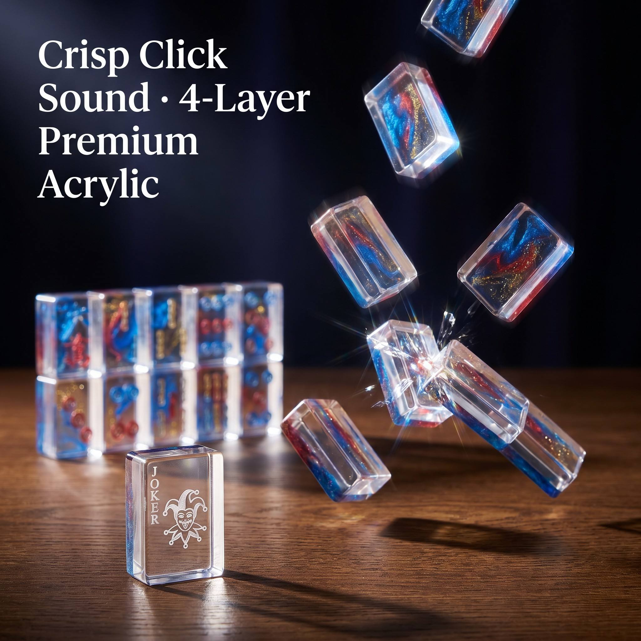 166-Tile Crystal Clear Acrylic American Mahjong Set — UV Printing detail