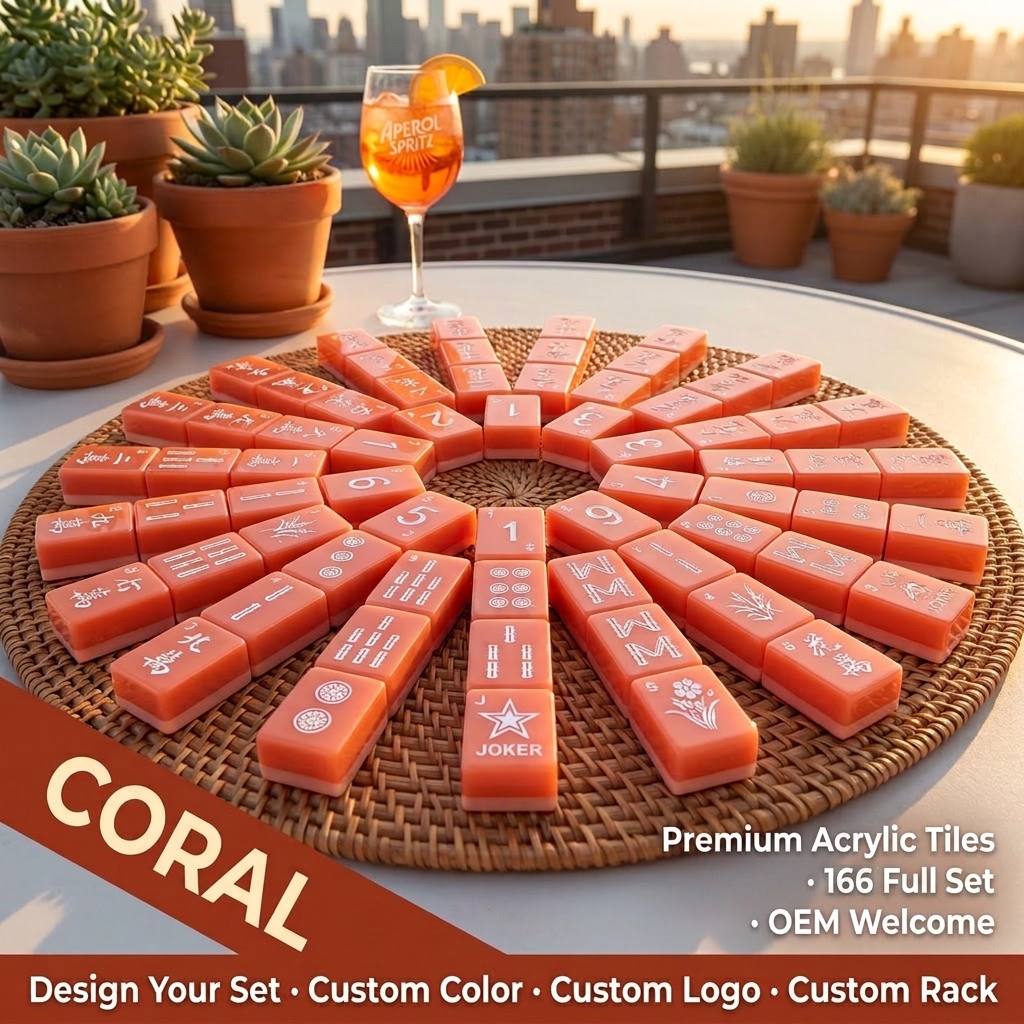166-Tile Black Acrylic American Mahjong Set — Coral variant