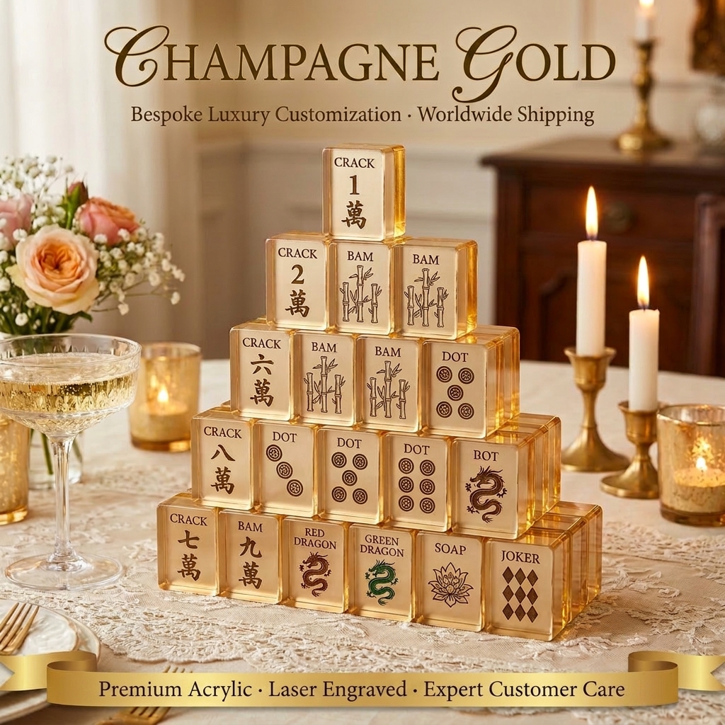 166-Tile Black Acrylic American Mahjong Set — Champagne Gold variant