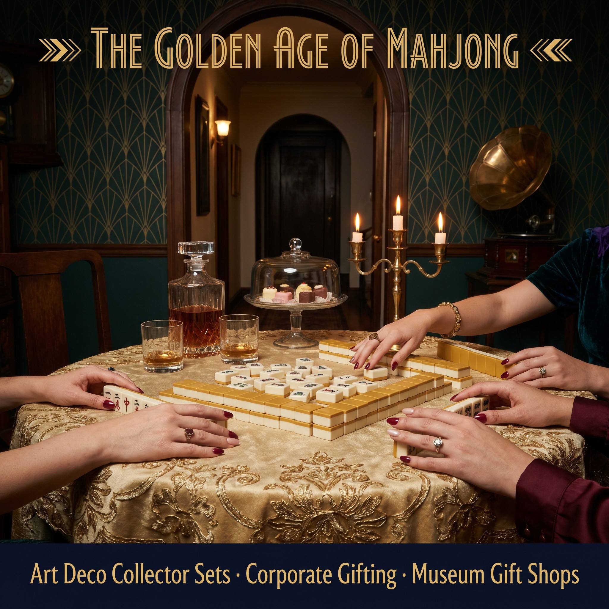 Cream 166-Tile Gold Acrylic American Mahjong Set — Engraved Detail detail