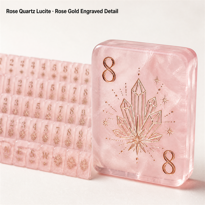 166-Tile Rose Lucite American Mahjong Set — Engraved Detail view 3