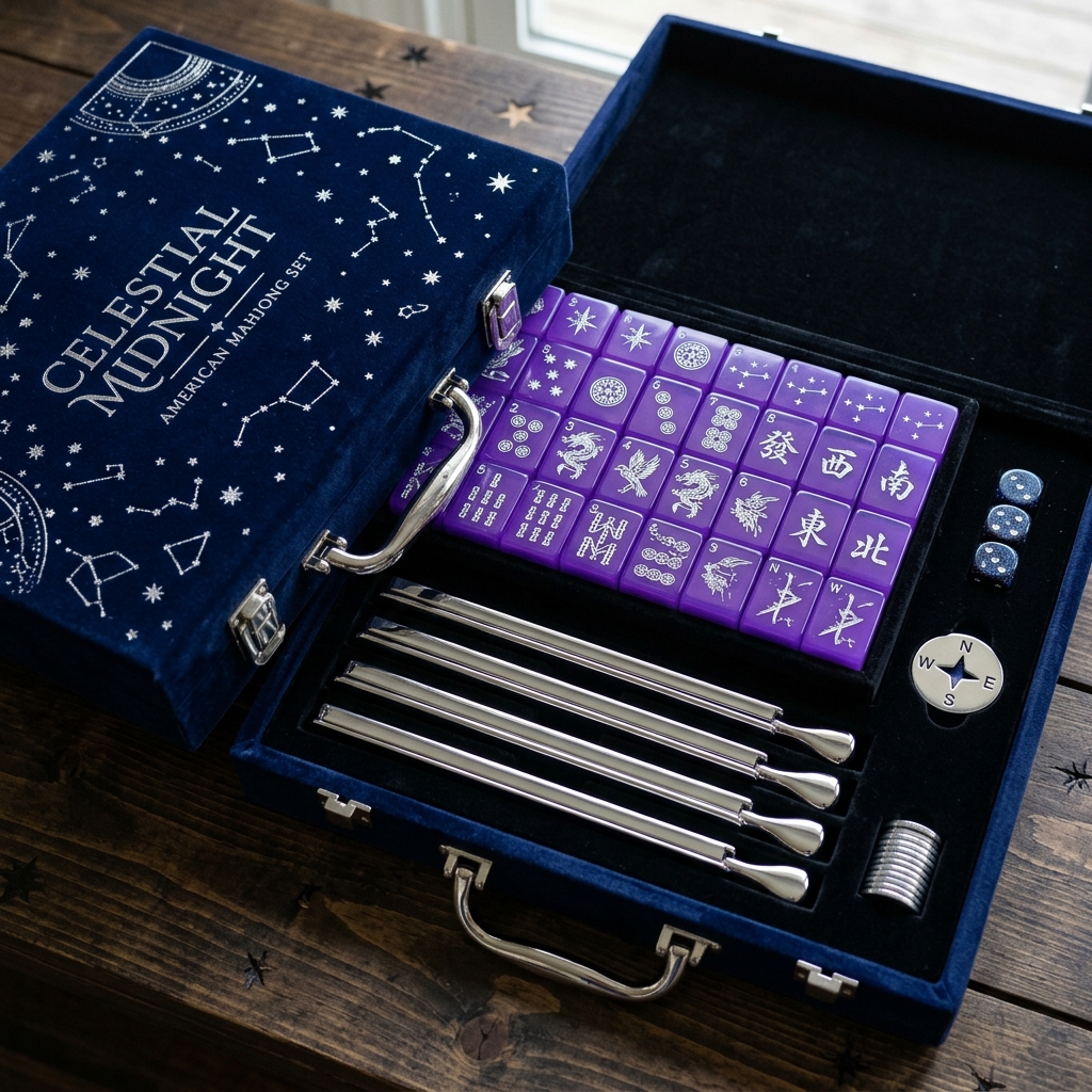166-Tile Purple Acrylic American Mahjong Set — Engraved Detail detail