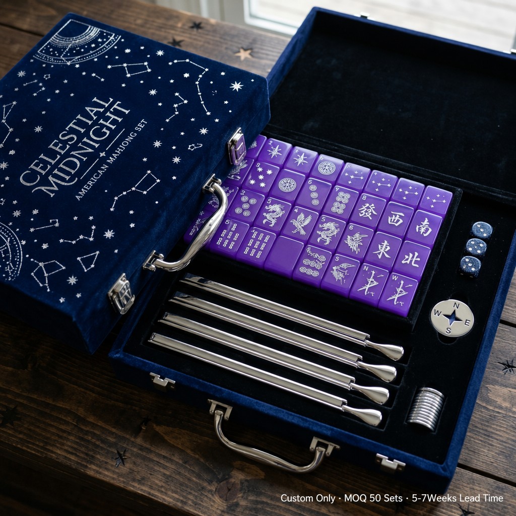 166-Tile Purple Acrylic American Mahjong Set — Engraved Detail