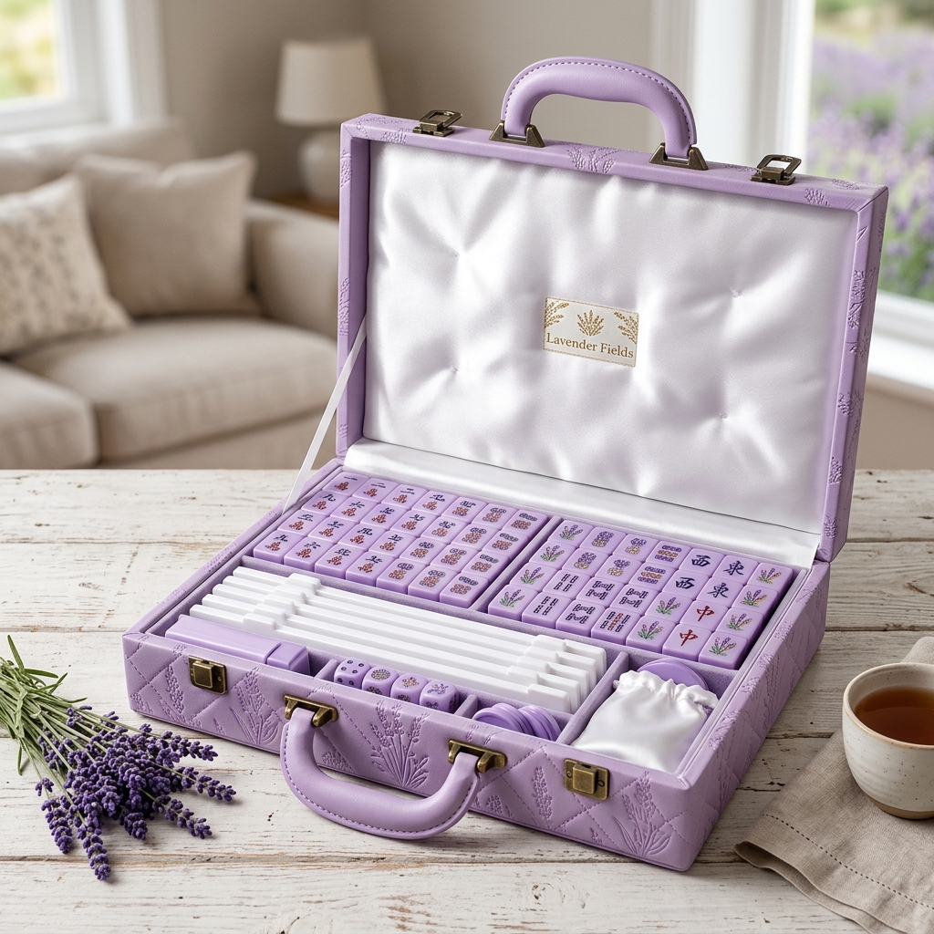 Elegant 166-Tile Purple Acrylic American Mahjong Set — Engraved Detail detail