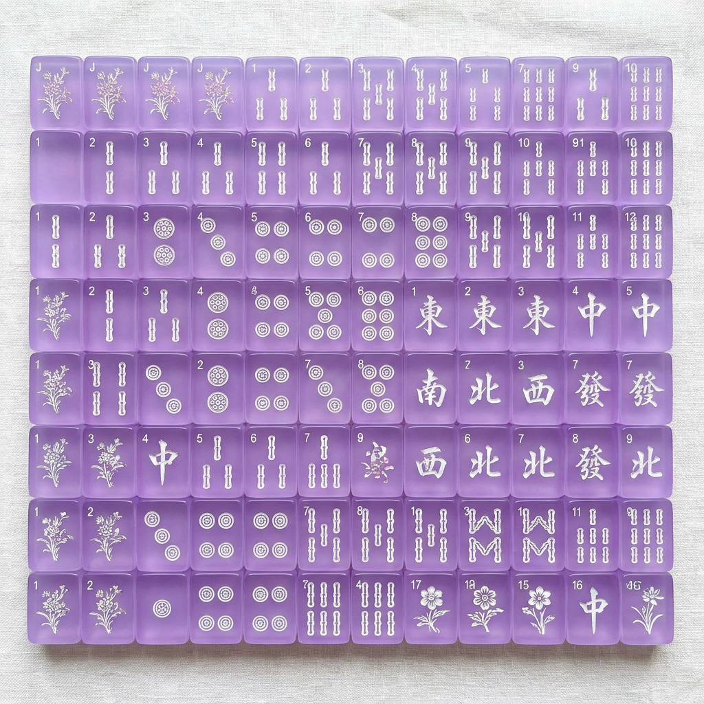 Elegant 166-Tile Purple Acrylic American Mahjong Set — Engraved Detail detail