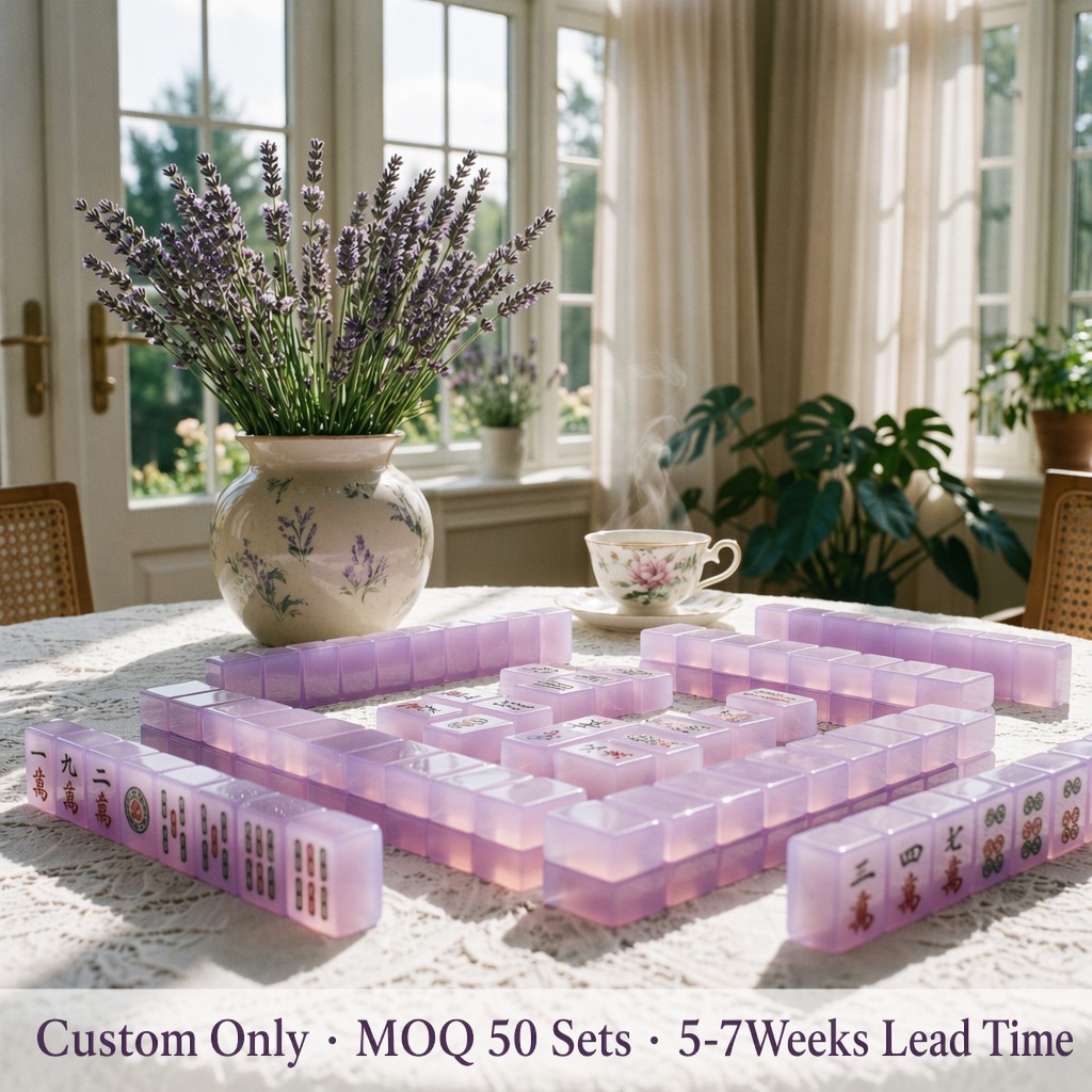 Elegant 166-Tile Purple Acrylic American Mahjong Set — Engraved Detail