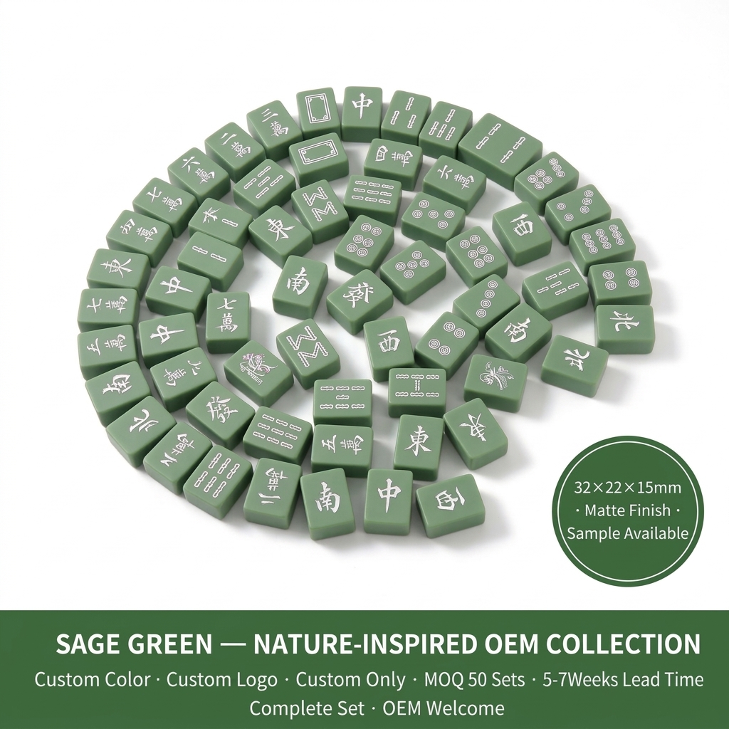 166-Tile Sage Green Acrylic American Mahjong Set — Laser Engraving