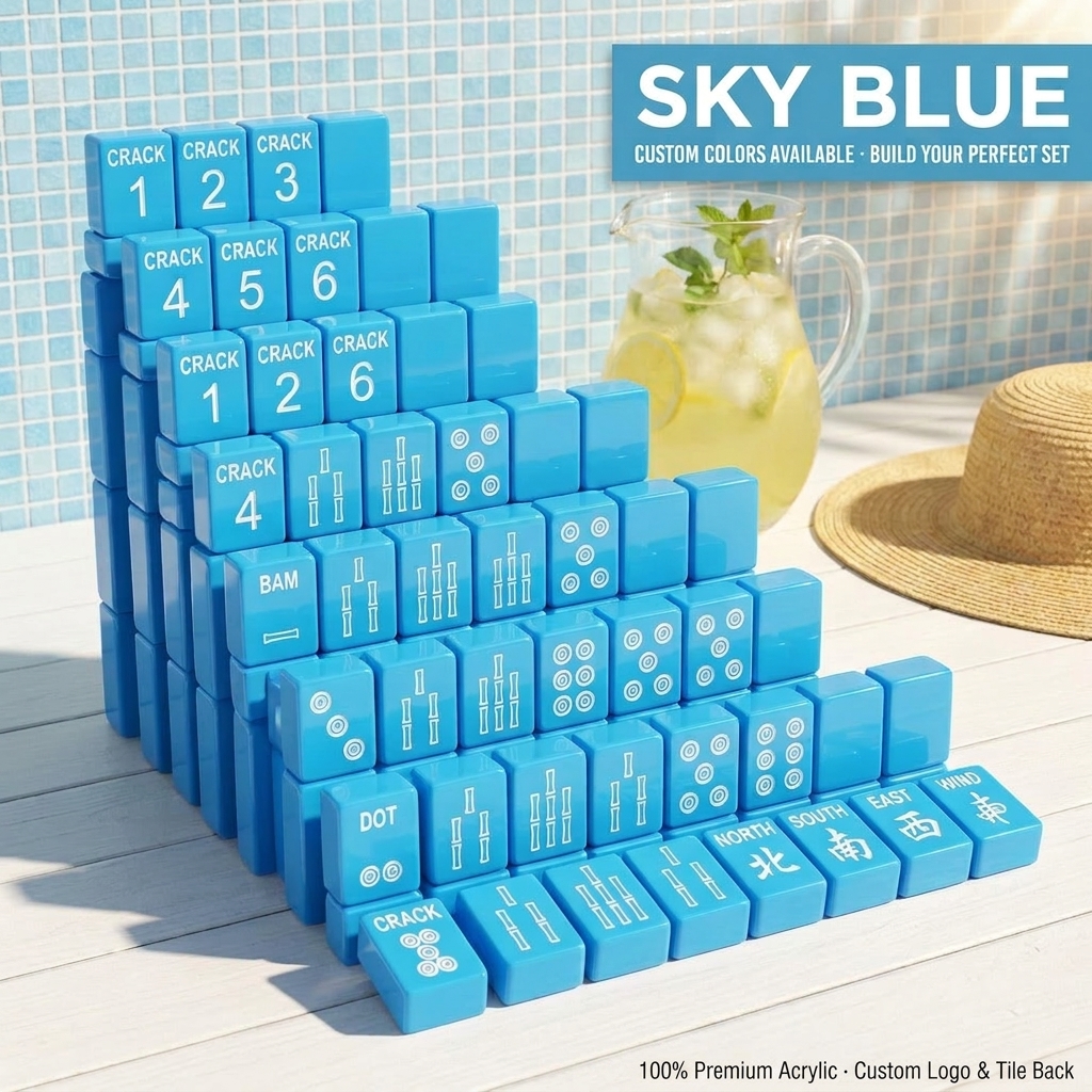 166-Tile Gold Engraving Acrylic American Mahjong Set — Sky Blue variant