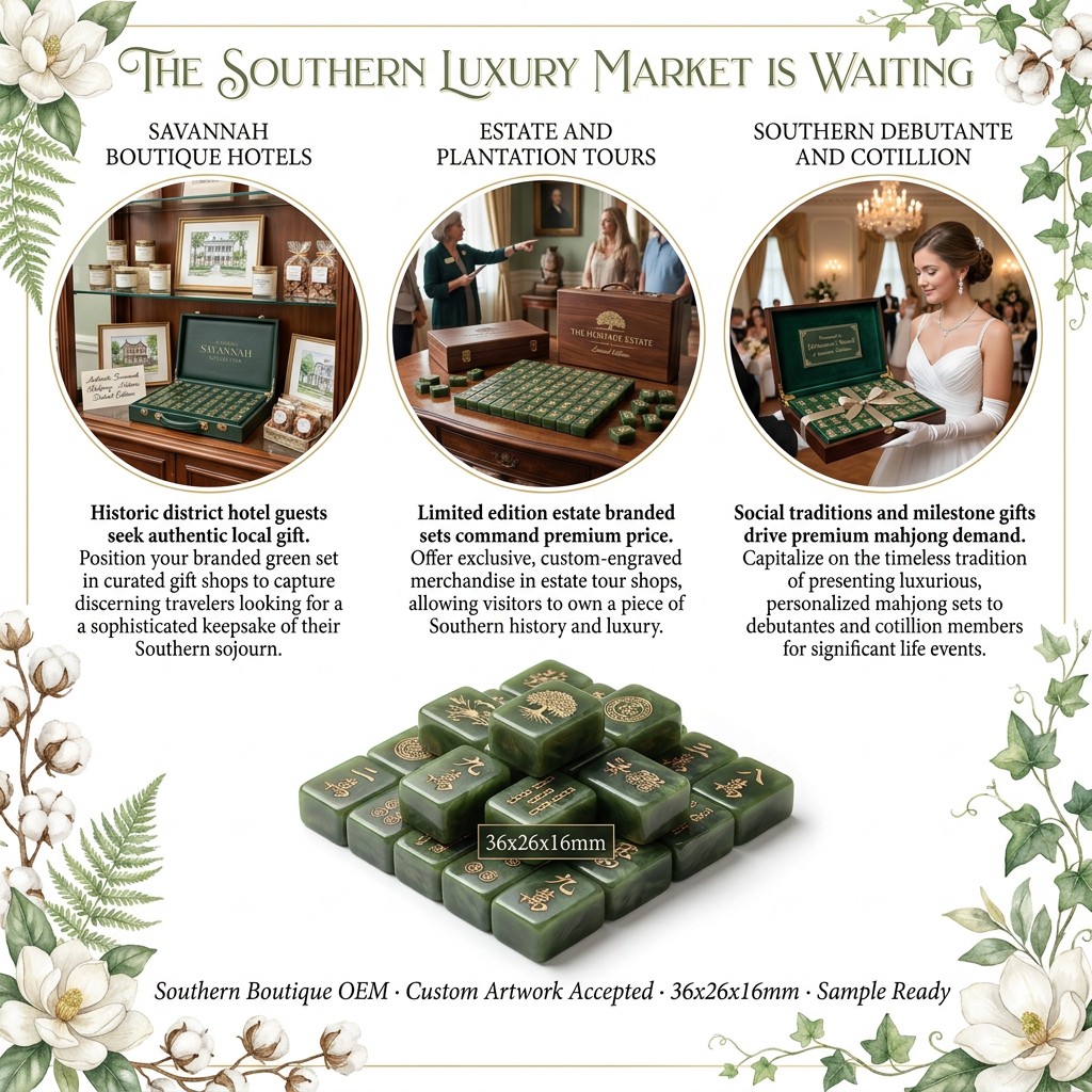 166-Tile Green Acrylic American Mahjong Set — Gold Engraving detail