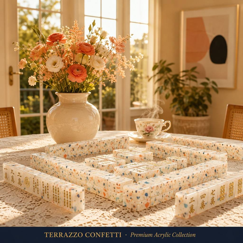 166-Tile Terrazzo Acrylic American Mahjong Set — Gold Engraving view 3