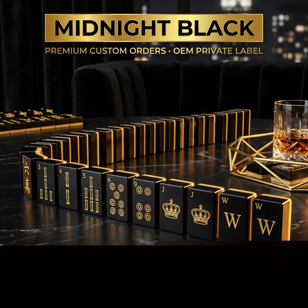 166-Tile Terrazzo Acrylic American Mahjong Set — Gold Engraving — Midnight Black variant