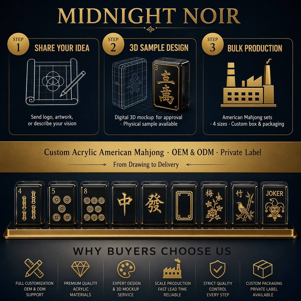 160-Tile Noir Acrylic American Mahjong Set — Gold Engraving detail