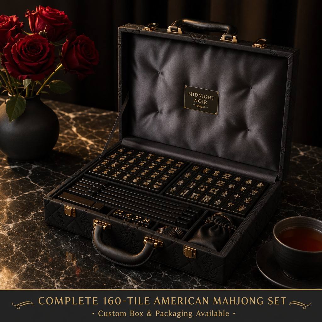 160-Tile Noir Acrylic American Mahjong Set — Gold Engraving detail