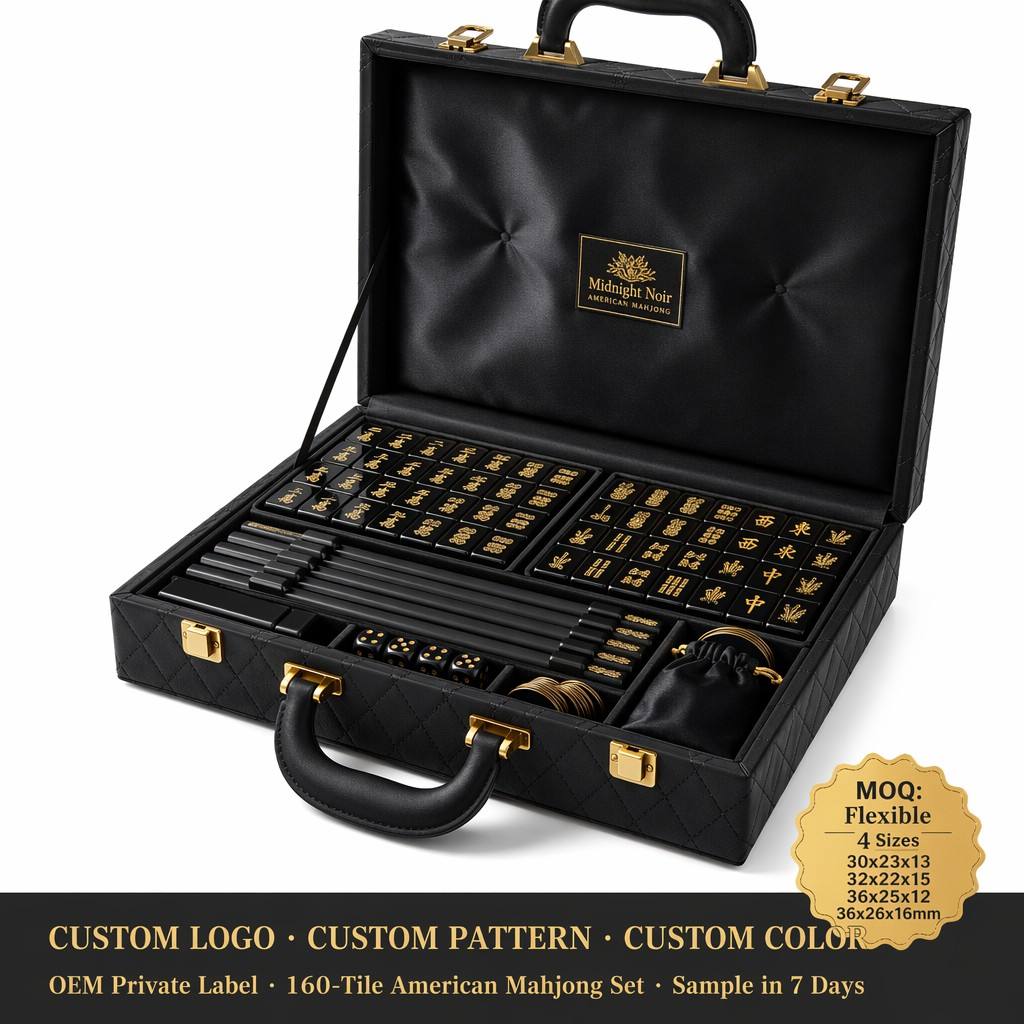 160-Tile Noir Acrylic American Mahjong Set — Gold Engraving detail