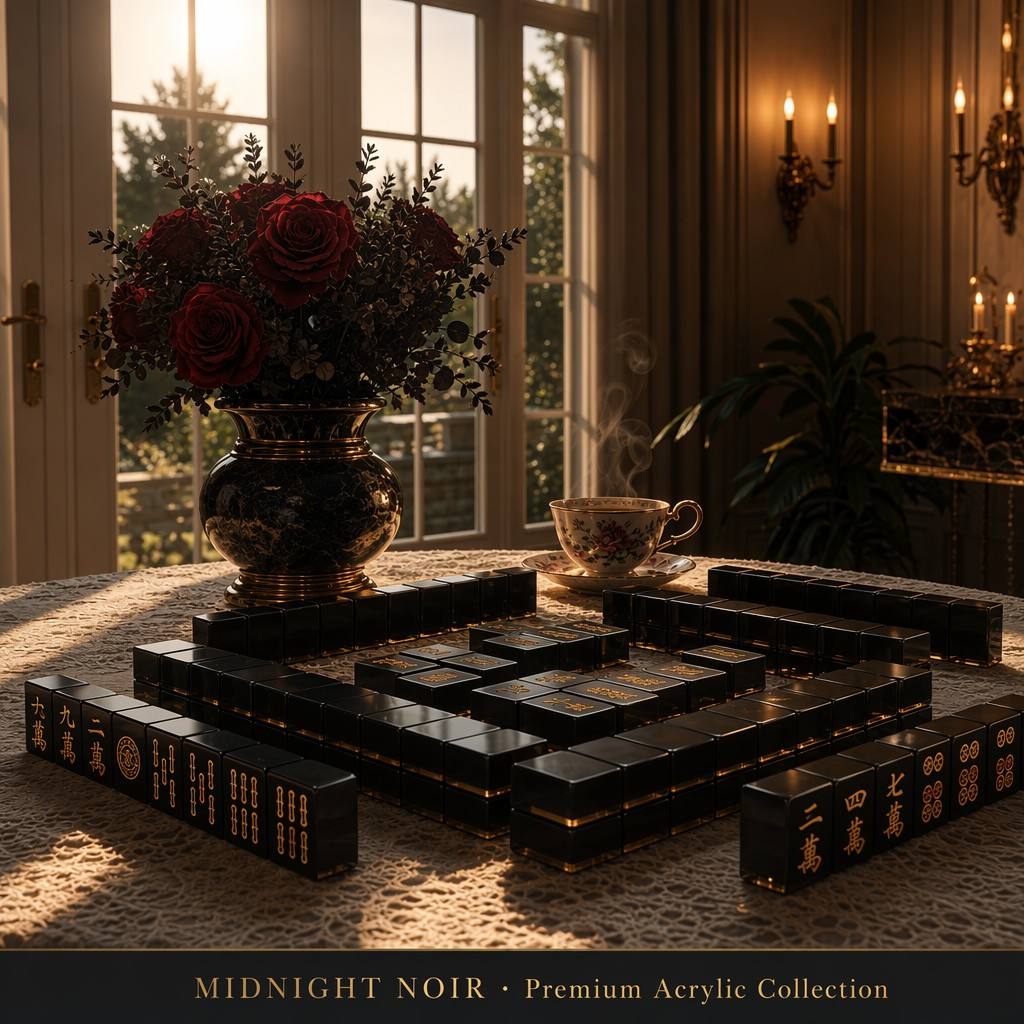160-Tile Noir Acrylic American Mahjong Set — Gold Engraving detail