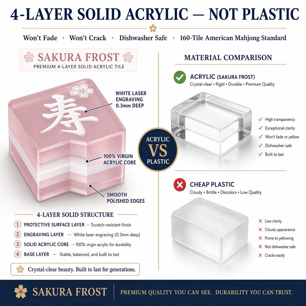 4-Layer 160-Tile Pink Acrylic American Mahjong Set detail
