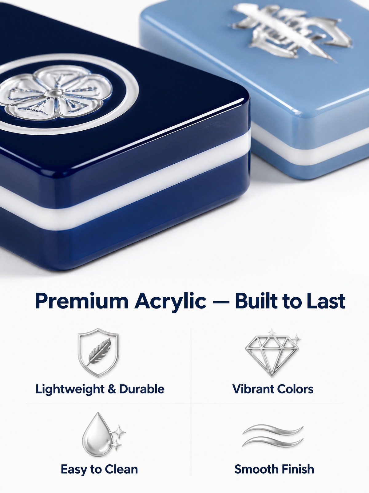 160-Tile Navy Acrylic American Mahjong Set detail
