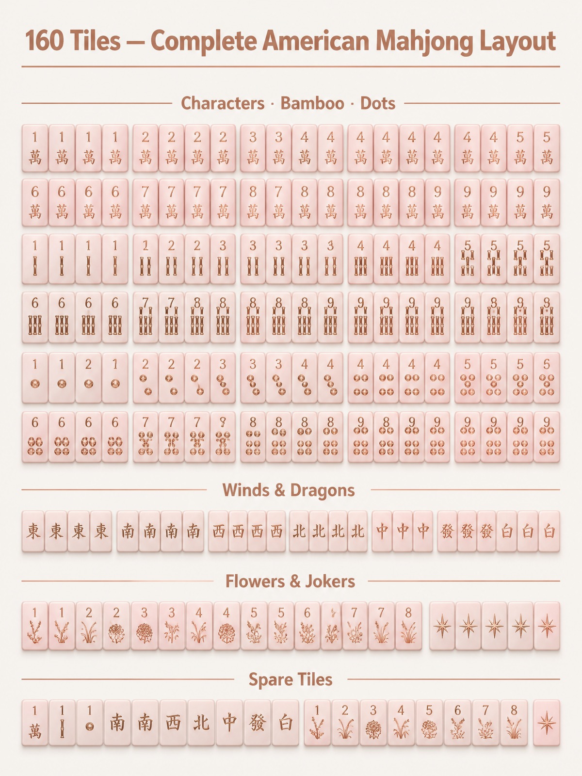 160-Tile Pink Acrylic American Mahjong Set — Gold Engraving detail