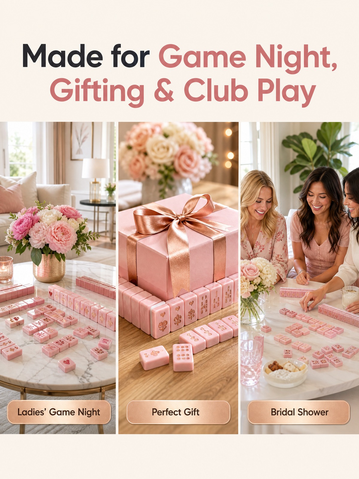 160-Tile Pink Acrylic American Mahjong Set — Gold Engraving detail