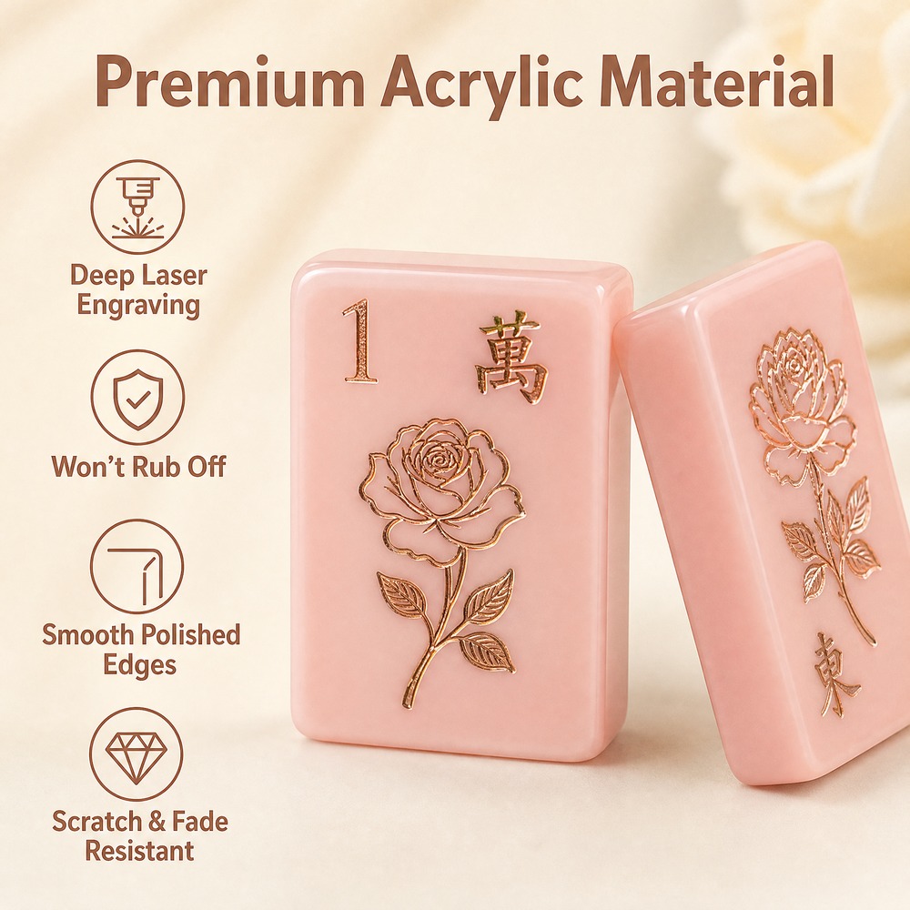160-Tile Pink Acrylic American Mahjong Set — Gold Engraving view 3
