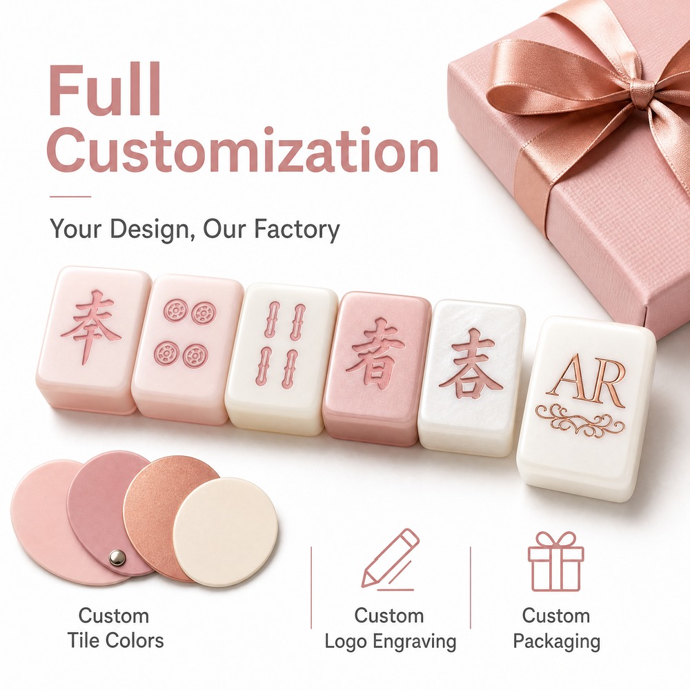 160-Tile Pink Acrylic American Mahjong Set — Gold Engraving view 5