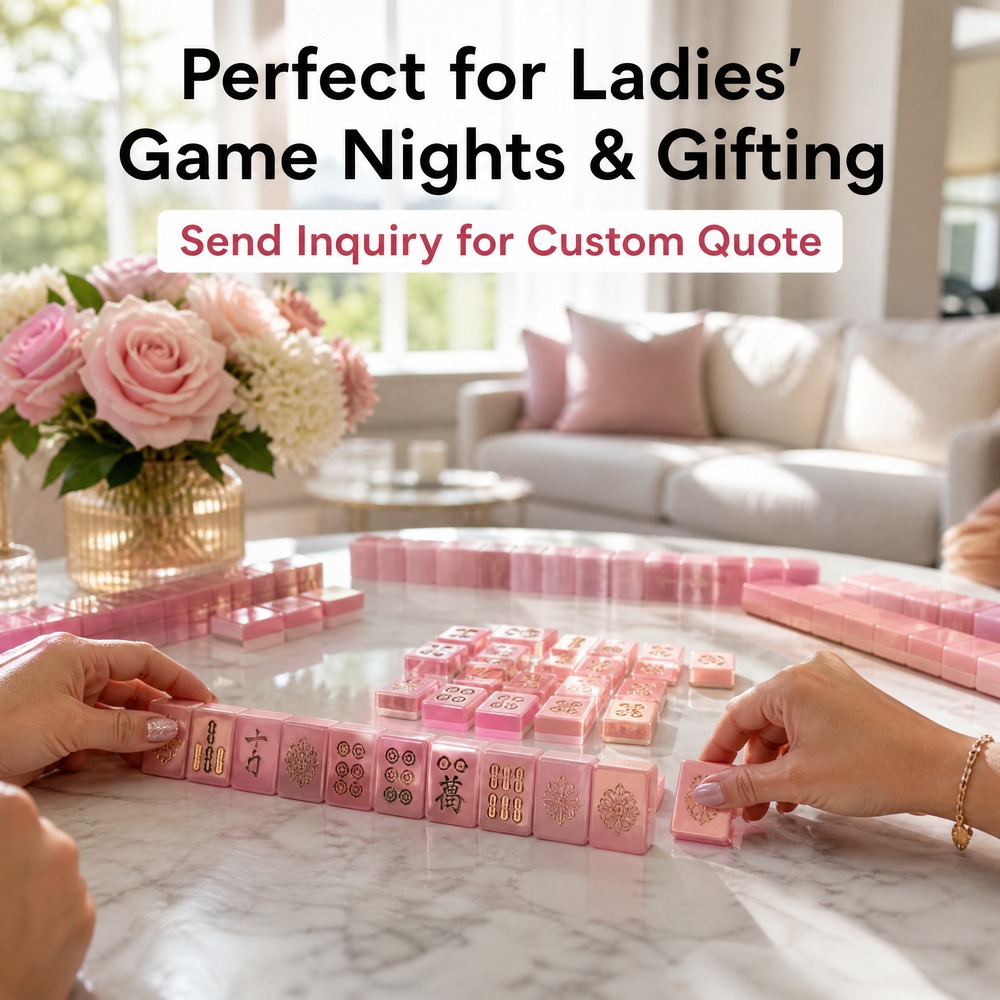 160-Tile Pink Acrylic American Mahjong Set — Gold Engraving view 7