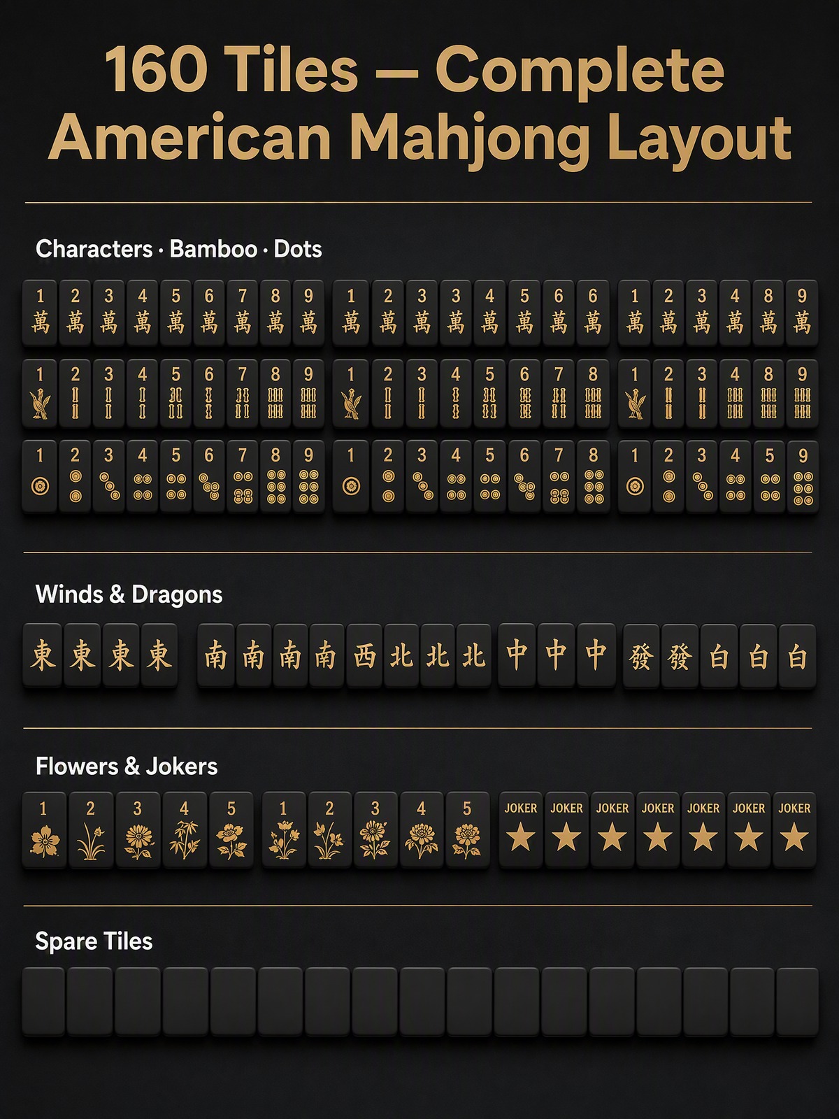 160-Tile Black Acrylic American Mahjong Set detail