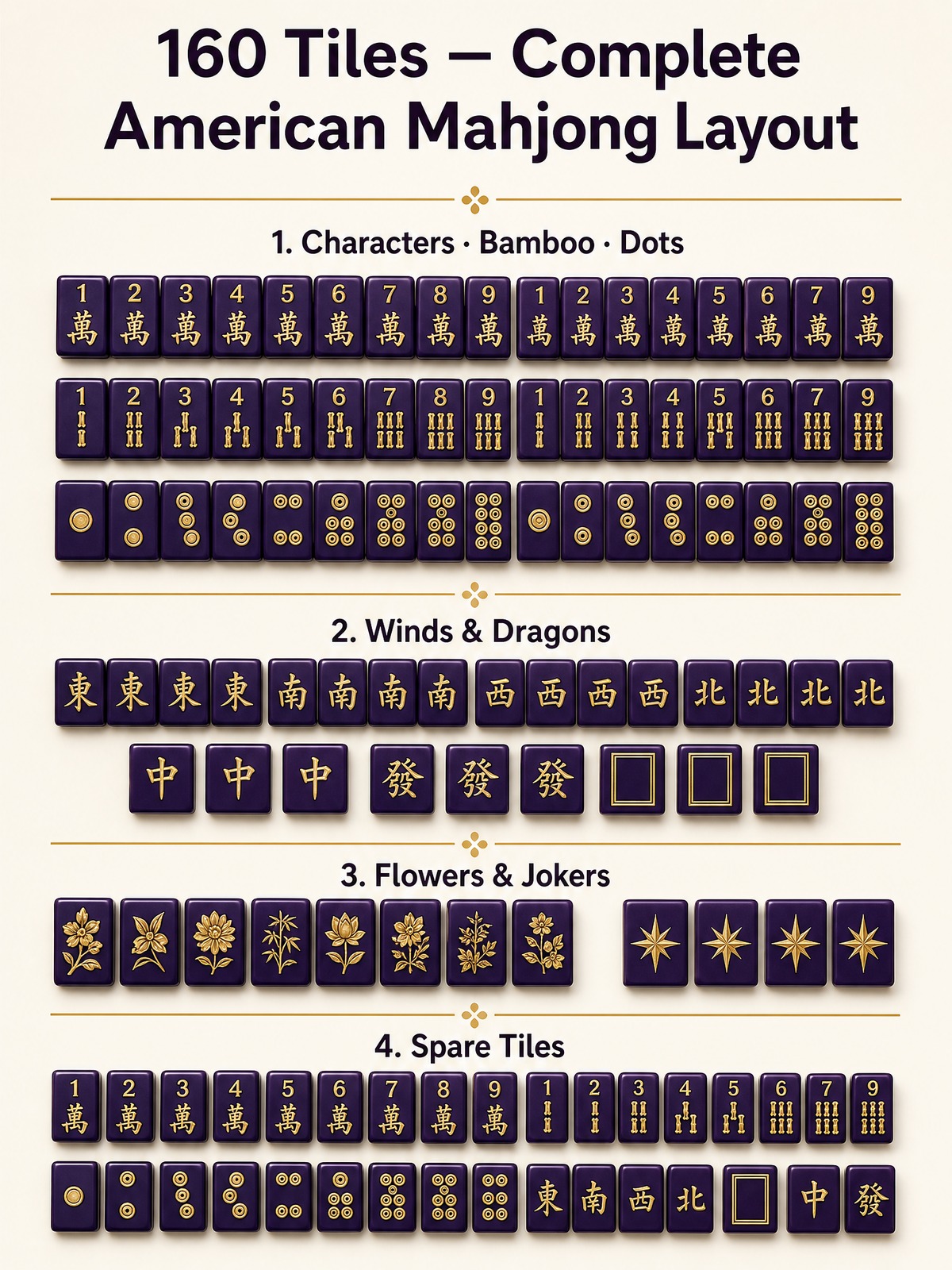 160-Tile Royal Purple Acrylic American Mahjong Set detail