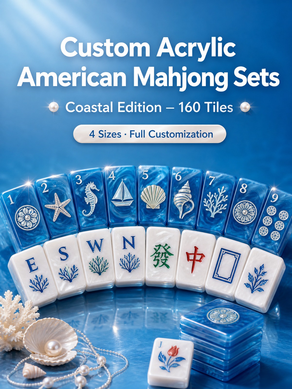 160-Tile Blue Acrylic American Mahjong Set detail