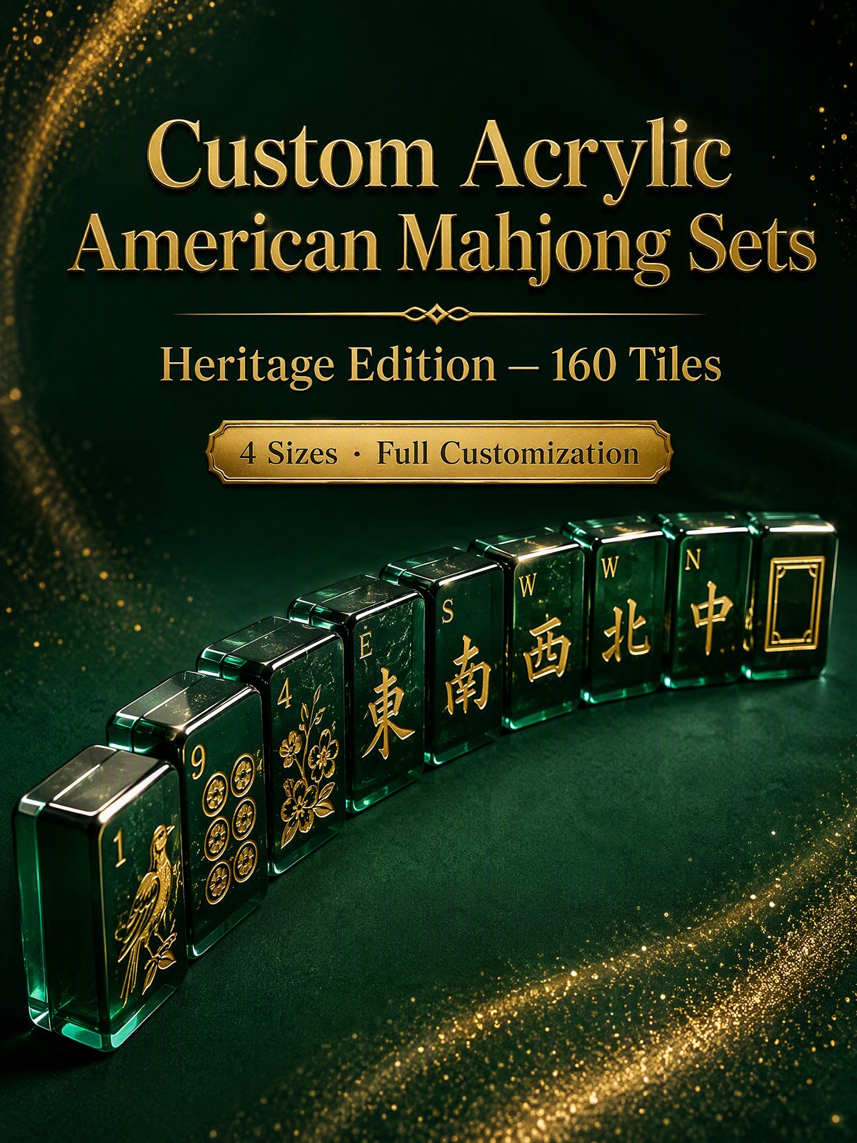 160-Tile Green Acrylic American Mahjong Set detail