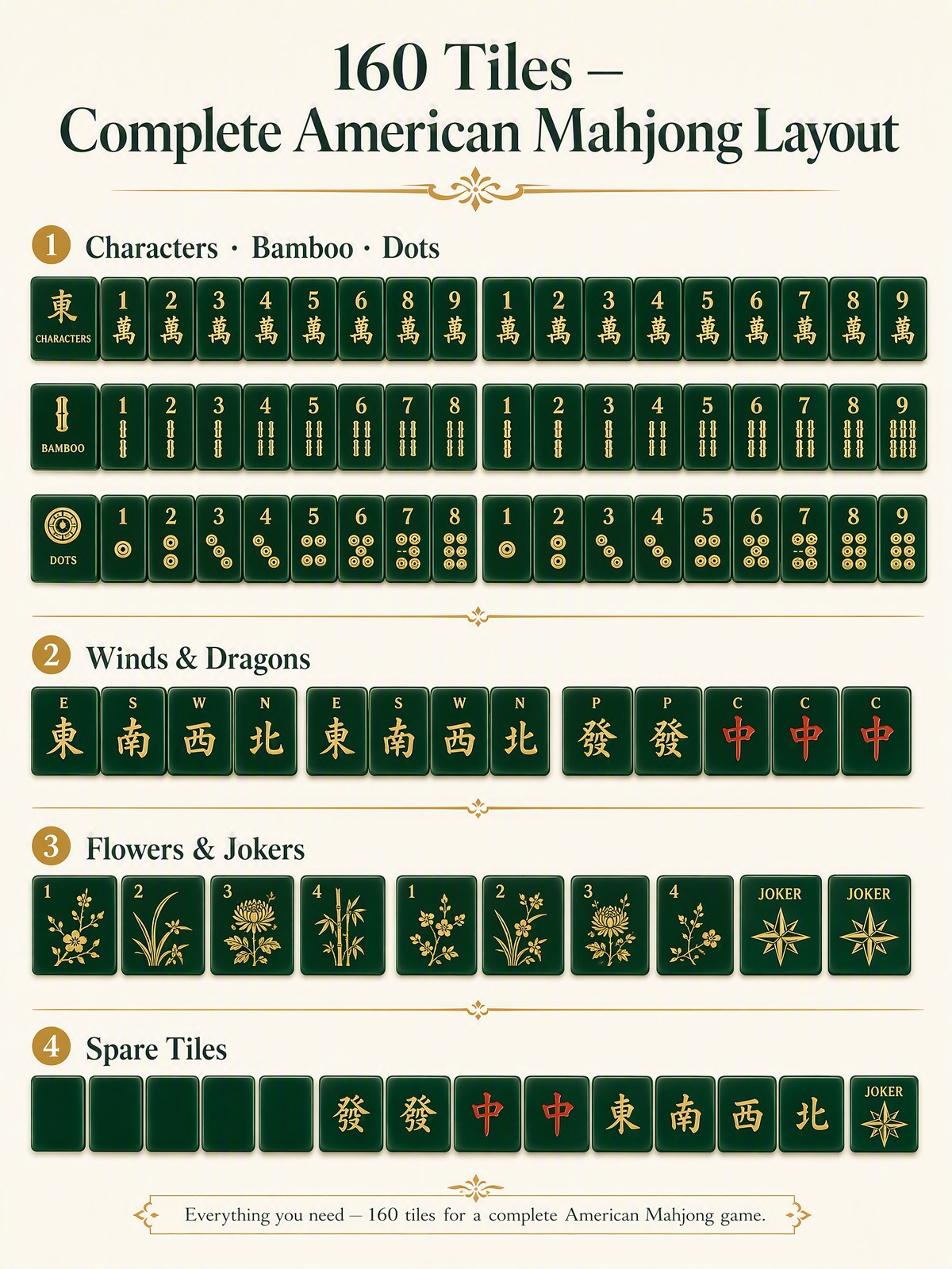 160-Tile Green Acrylic American Mahjong Set detail