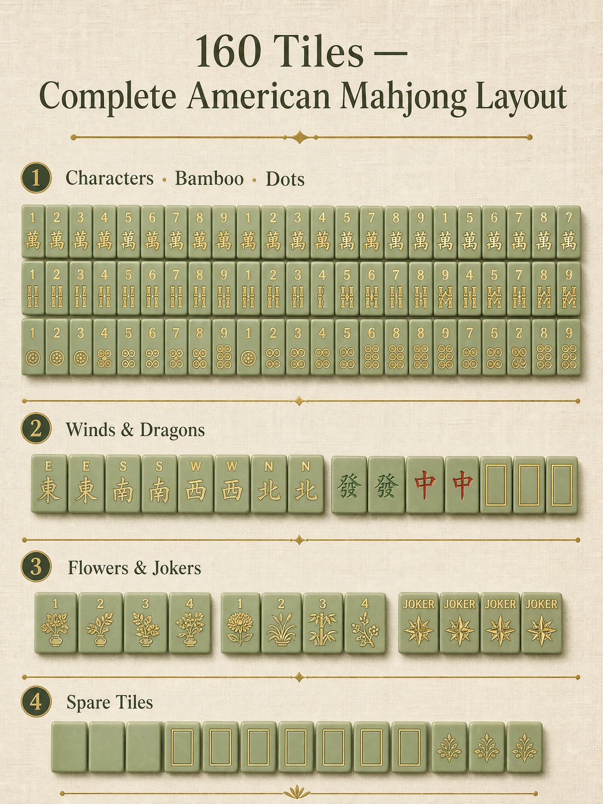 160-Tile Sage Moss Green Acrylic American Mahjong Set detail