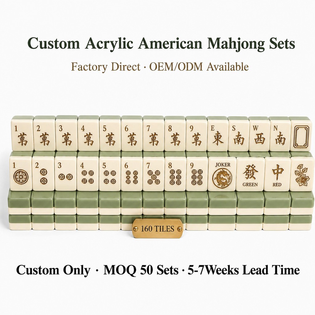 160-Tile Sage Moss Green Acrylic American Mahjong Set