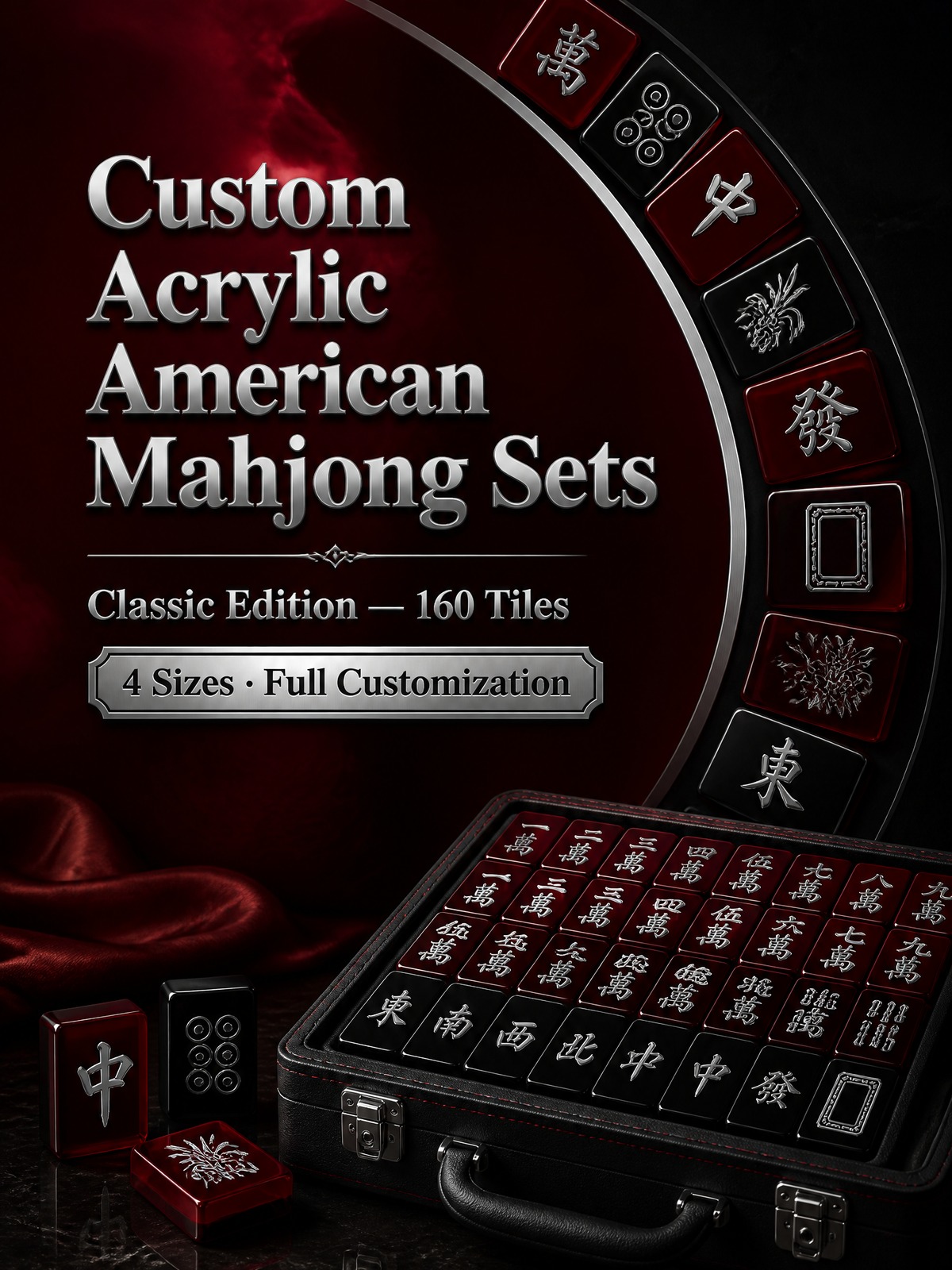 160-Tile Wine Red Acrylic American Mahjong Set detail