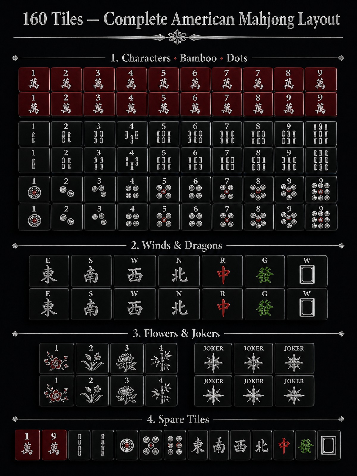160-Tile Wine Red Acrylic American Mahjong Set detail