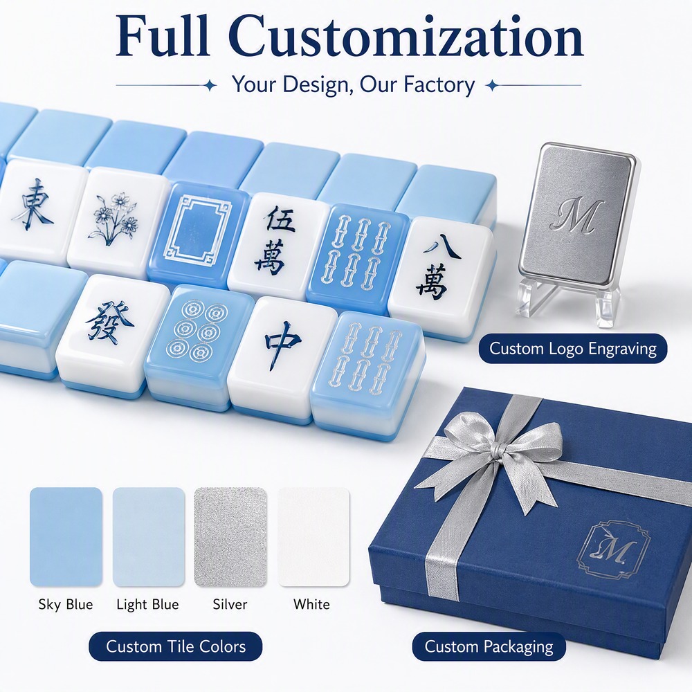 160-Tile Blue Acrylic American Mahjong Set — Deep Engraving view 4