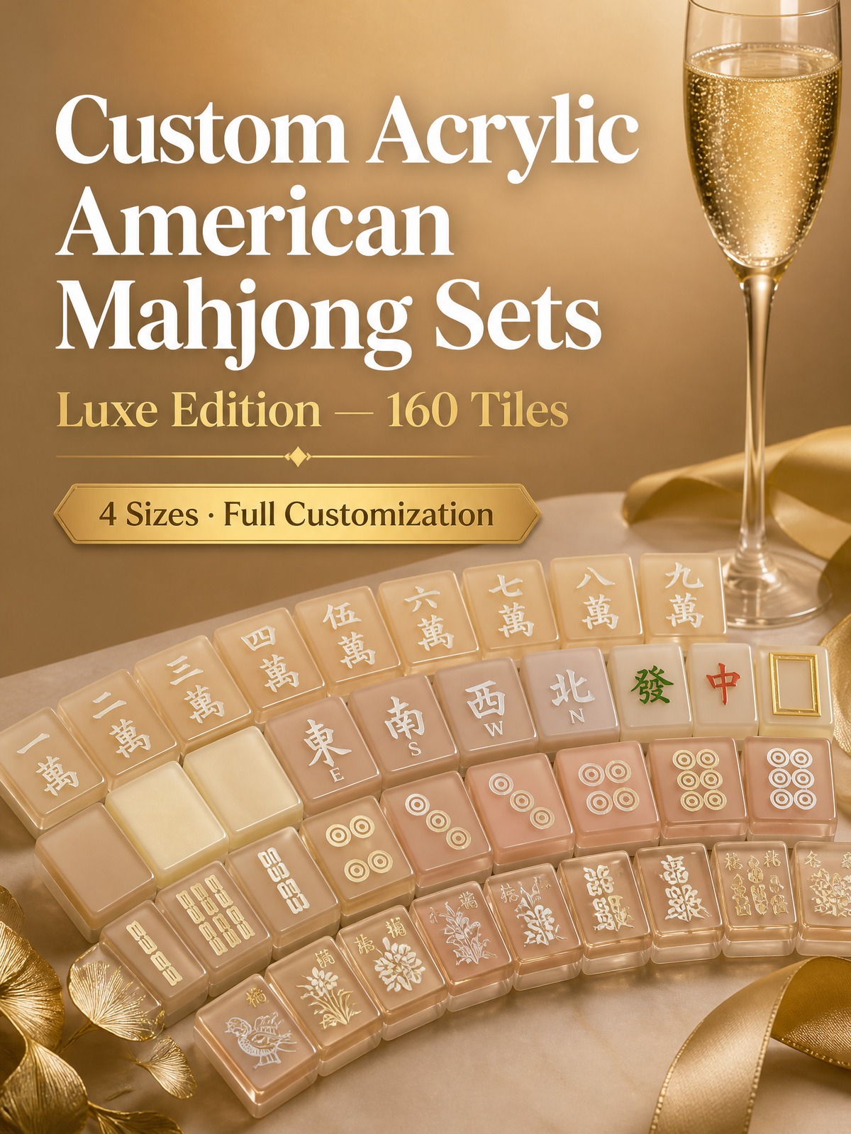 160-Tile Gold Acrylic American Mahjong Set detail