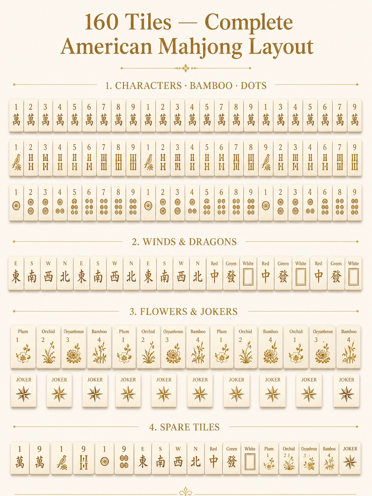 160-Tile Gold Acrylic American Mahjong Set detail