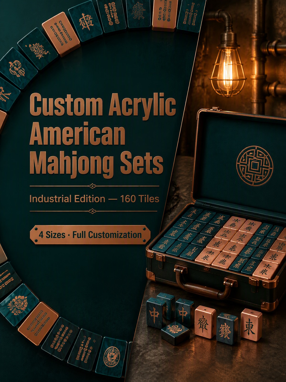 160-Tile Teal Acrylic American Mahjong Set detail