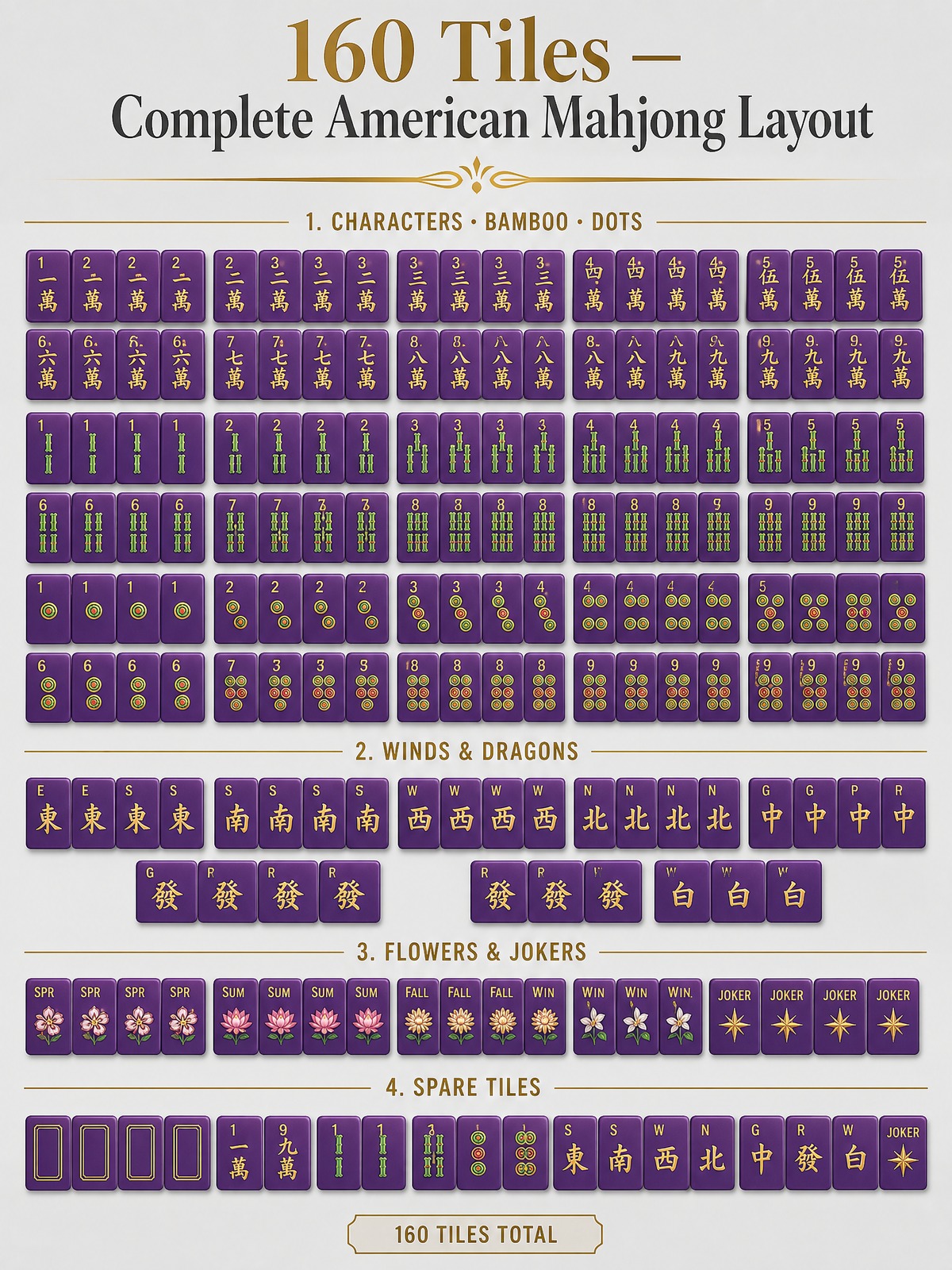 160-Tile Purple Acrylic American Mahjong Set detail