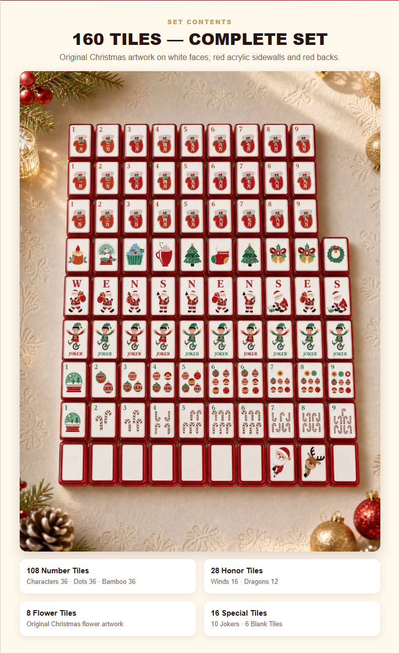 160-Tile Christmas Acrylic American Mahjong Set detail