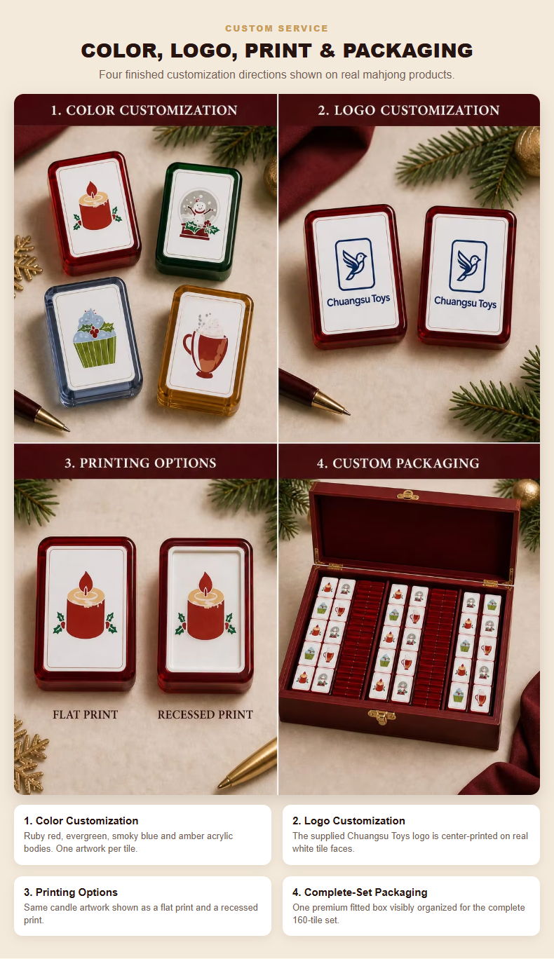 160-Tile Christmas Acrylic American Mahjong Set detail