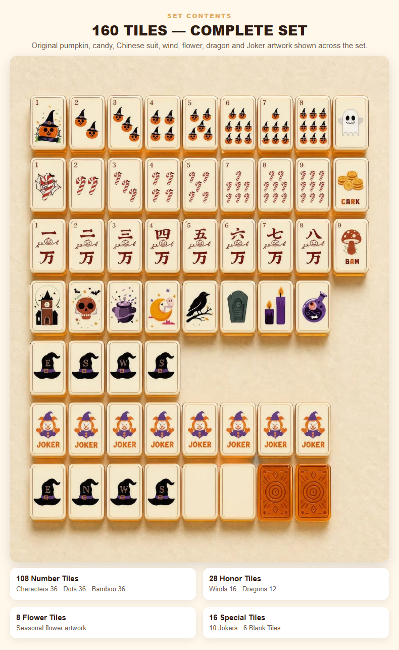160-Tile Halloween Acrylic American Mahjong Set detail