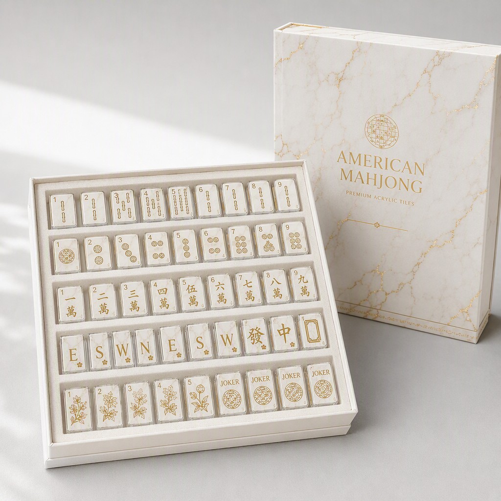 160-Tile Marble Acrylic American Mahjong Set — Gold Engraving view 6
